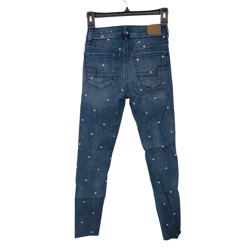 American Eagle Womens High Rise Jegging Sz 0 Embroidered White Stars Distressed - Picture 9 of 10